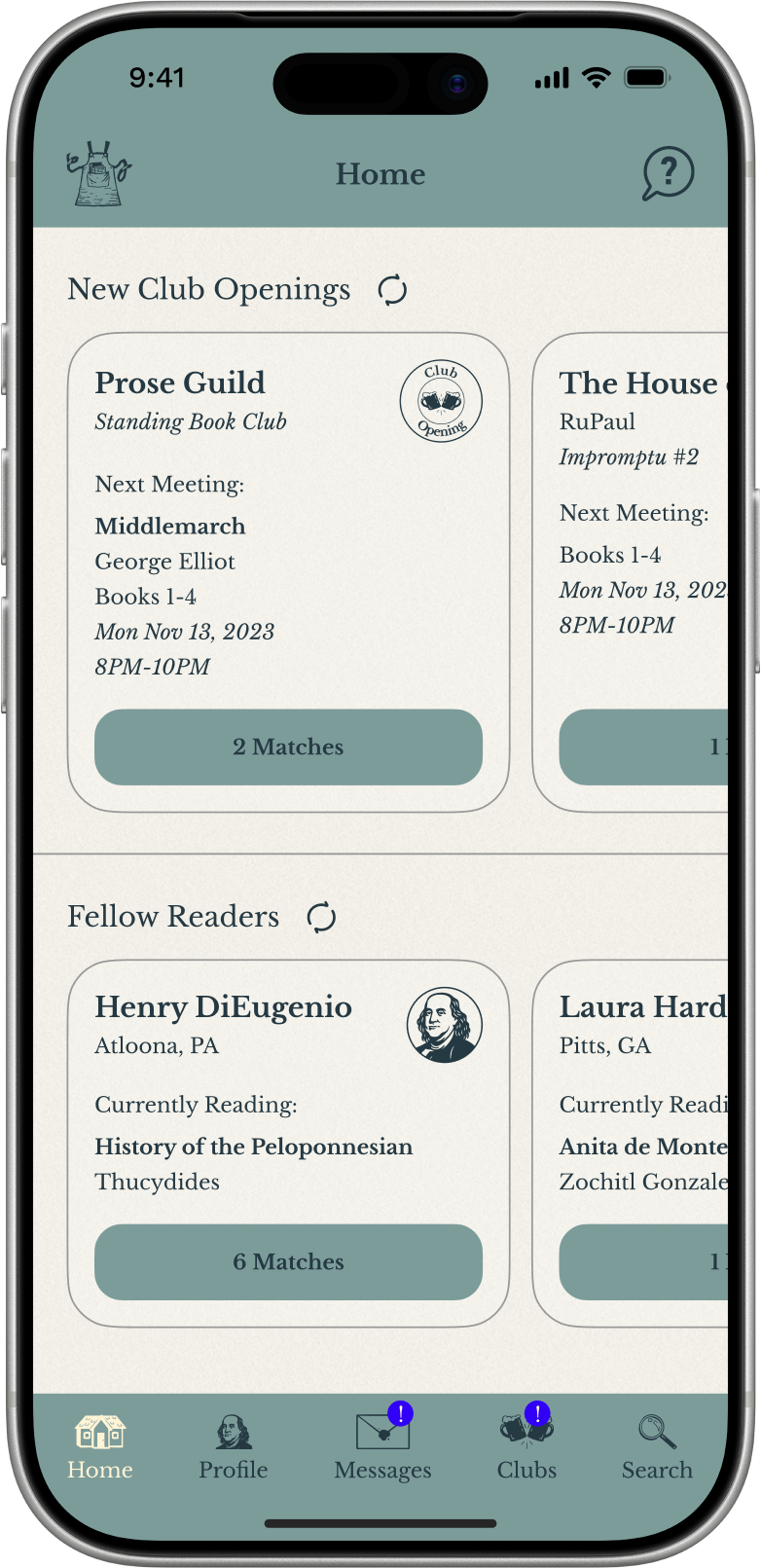 App screenshot showing matches page