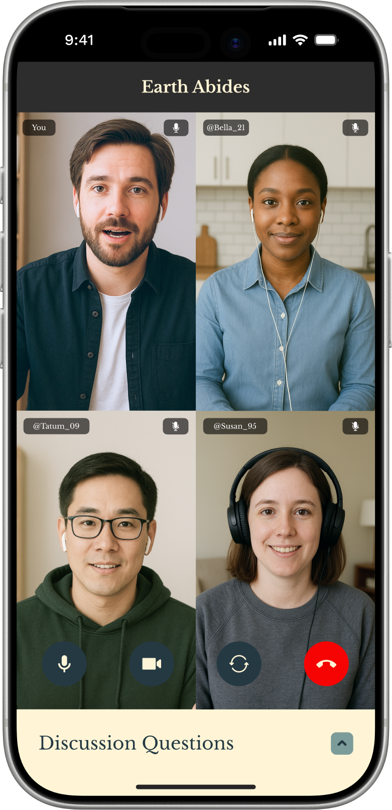 App screenshot showing a video call