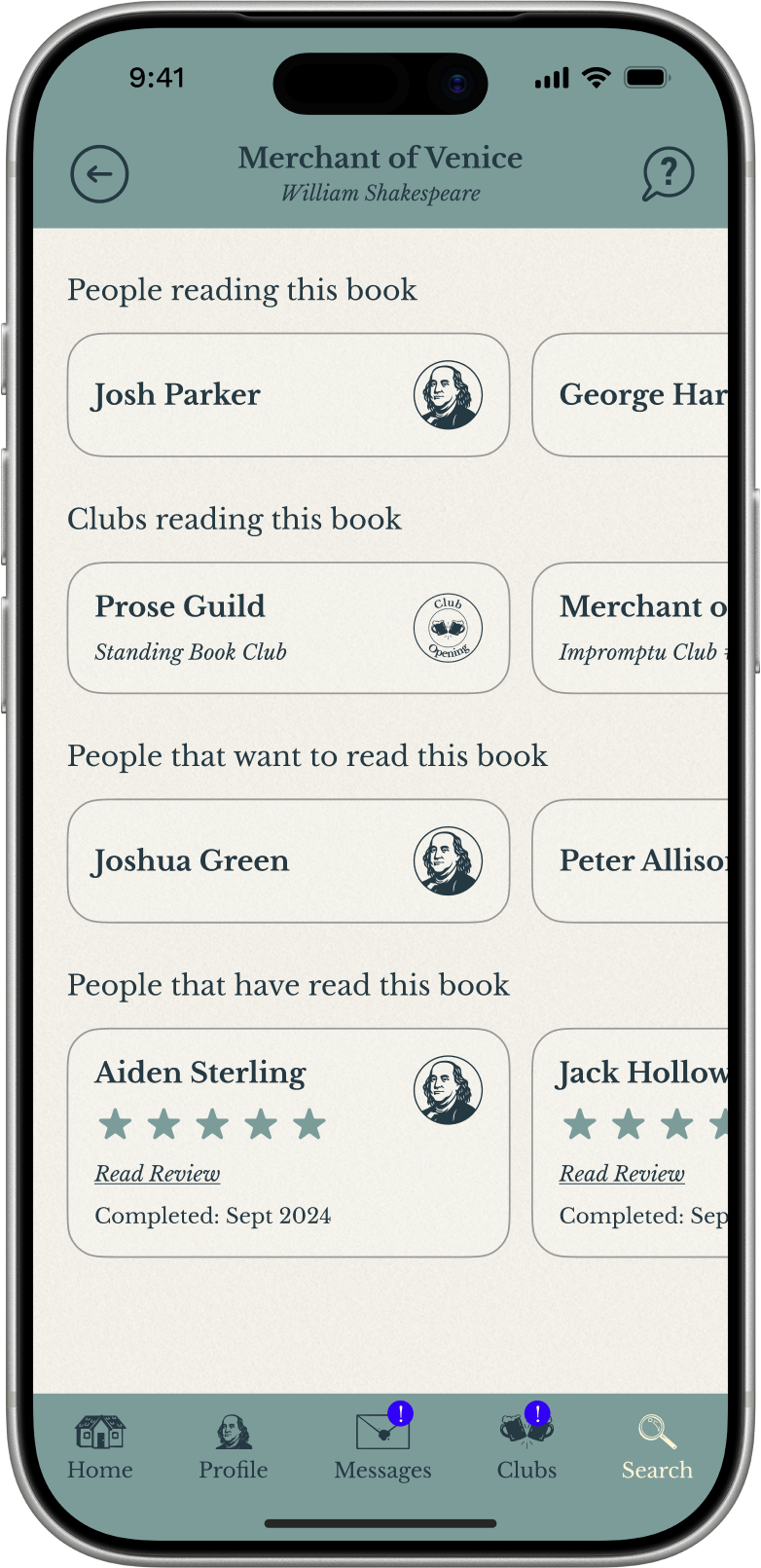 App screenshot showing club info