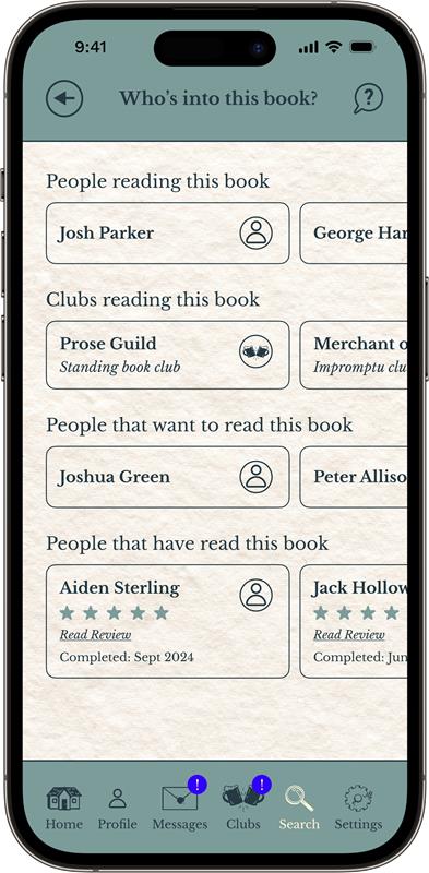 App screenshot showing club info